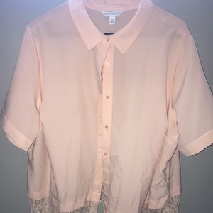 Peach with lace button down